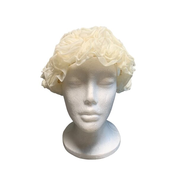 Vintage Womens Ivory Ruffled Sleeping Cap - Picture 2 of 14